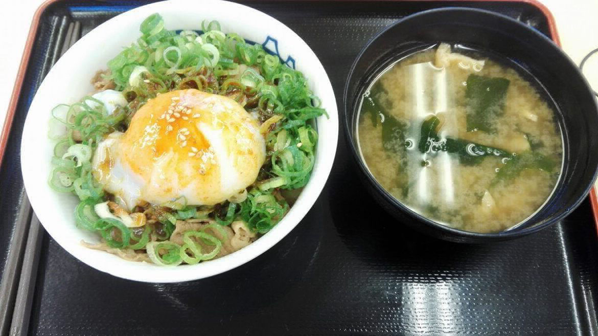 Rice, beef, egg bowl, Japanese breakfast
